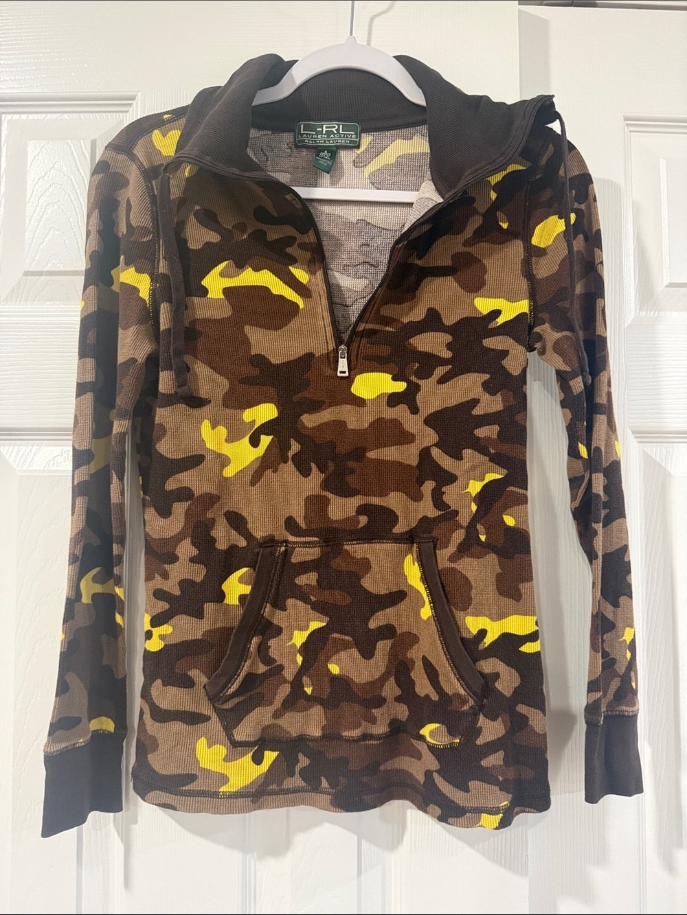 Lauren Ralph Lauren Brown & Yellow Camo Half-Zip Hoodie Pullover